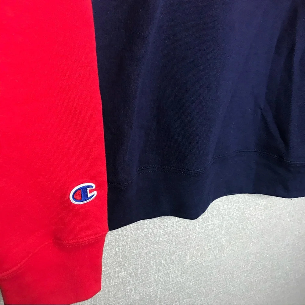 Champion Powerblend Red, Gray and Blue Colorblock Script Logo Sweatshirt - Picture 5 of 8
